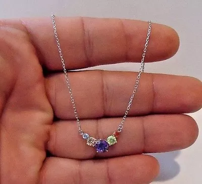 $45.66 • Buy 925 Sterling Silver Multi-color V- Shape Necklace Pendant W/ Multi Color Gems