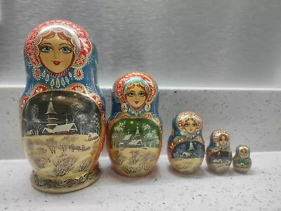 5 Russian Nesting Dolls Stacking Matryoshka Hand Painted St Petersburg Artist • £35