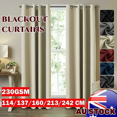 100% Blockout Curtains Thermal 3 Layers Blackout Curtains Fabric Eyelet Bedroom • $30.83