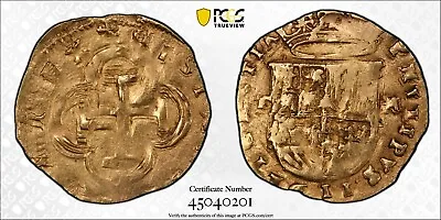 Spain Cob (1566-76) T M Gold Escudo Calico-798 Toledo PCGS XF 45 POP 1/0 • $5399