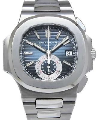 Patek Philippe Nautilus 5980 Chronograph Steel Blue Dial Watch B/P '13 5980/1A • $128500