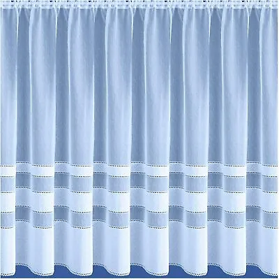 Horizon Semi Plain Striped Band White Cotton Look Net Curtain Sold By The Metre • £3.95