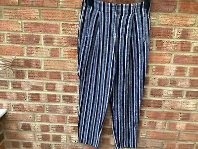 £5.99 • Buy M&S Linen Mix Blue Striped Trousers Size 10 Regular 
