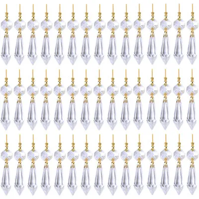 $23.89 • Buy 40PC Clear Crystal Chandelier Lamp Icicle Prisms Parts Bead Hanging Gold Decor