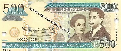 Dominican Republic  500  Pesos  2010  Series HC #5 As Specimen  Uncirculated AAA • $19.50