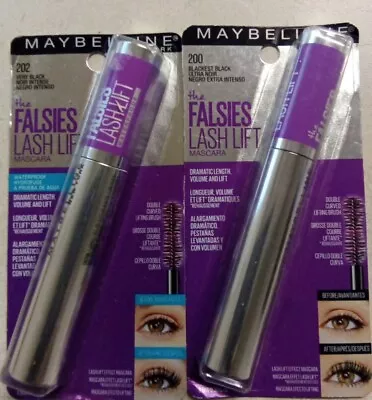 2 Maybelline The Falsies Lash Lift Mascara 200 Blackest Blk & 202 Very Black W/P • $12