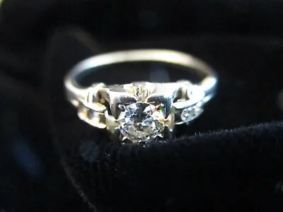 AUTHENTIC Antique 18k WHITE Gold EUROPEAN Cut DIAMOND Wedding Engagement RING • $500