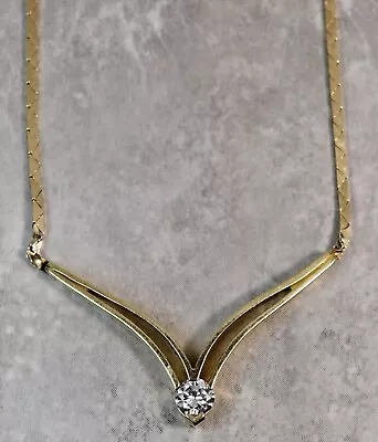 $5500 Jose Hess 14K Yellow Gold 0.55ctw Solitaire Diamond V Shape Necklace • $1795.95