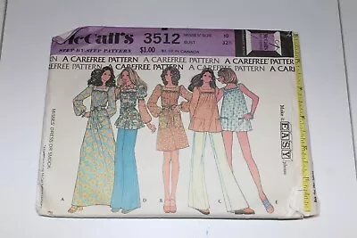 Vintage McCall's 3512 Narrow Shoulder Dress Smock Pattern Size 10 Cut 1970s • $4.99