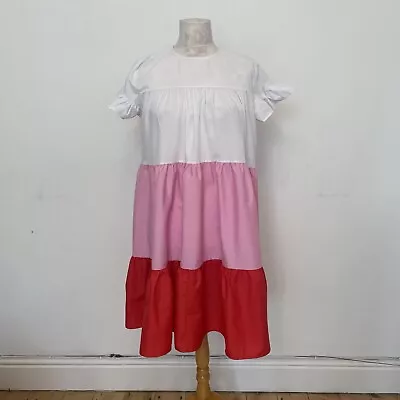 Boohoo Smock Dress Size 10 - Red Pink White Colour Block BNWT  Relaxed Fit • £6.99