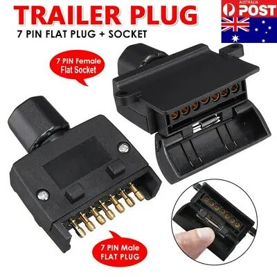 $13.99 • Buy 7 Pin Flat Trailer Plug Male & Female Socket Set Caravan Boat Adaptor Connector