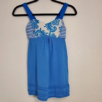 $14.99 • Buy Lululemon Back On Track Athletic Tank Top Laceoflage Blue Loose Body Fit Size 4