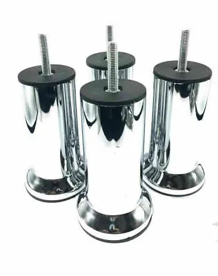4x METAL CHROME LEGS FURNITURE FEET SOFA BEDS CHAIRS STOOLS CABINET 120mm HEIGHT • £30.99