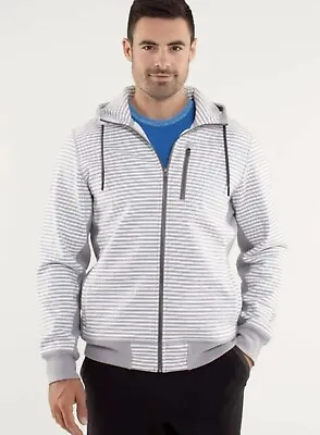 Lululemon Sequence Mens White Gray Striped Pacific Coast Sweatshirt Jacket Large • $49.50