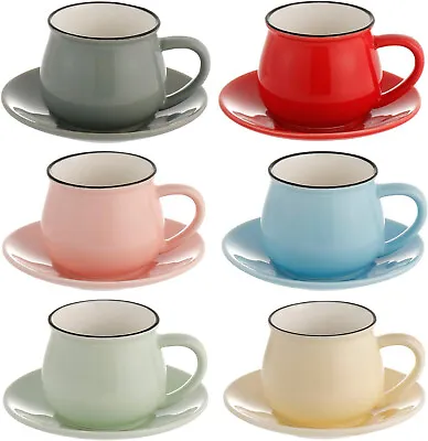 Set Of 6 Small Espresso Cups With Saucers 6 Colours Porcelain Tea Cup108ml • £17.99