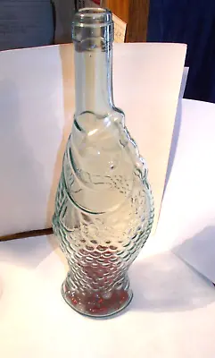 VTG 13  Tall Glass Fish Shaped Italian Wine Bottle Green Tint Decanter W/FILLER • $21.99