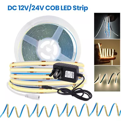 COB LED Strip Light Flexible Tape Lights Home DIY Lighting White Warm 12V 8MM • £5.42