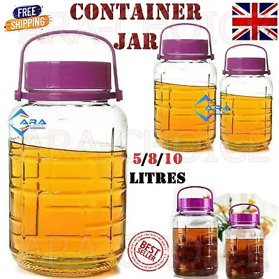 5/8/10 Litre Large Glass Preserve Beverage Food Juice Air Tight Container Jar UK • £16.79