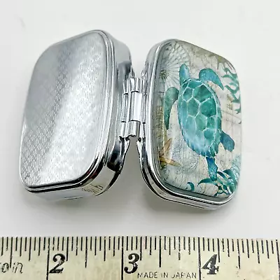 Glass Domed Trinket Pill Box Sea Turtle Nautical W Hinged Lid • $15