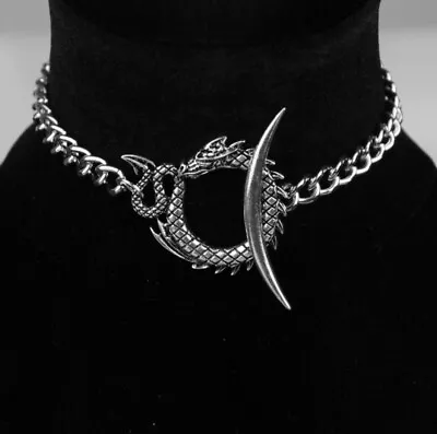 Dragon  And Crescent Moon Toggle Alloy Choker 40 Cm Length (15.7 In) • $17.49