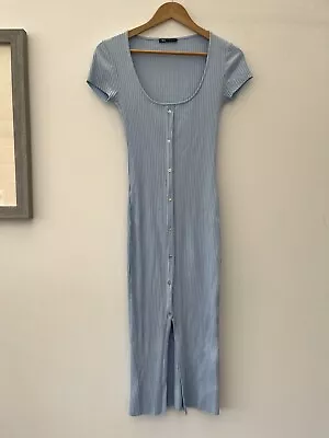 Zara Ladies Pastel Blue Skinny Rib Short Sleeve Midi Dress Size S • $12.63