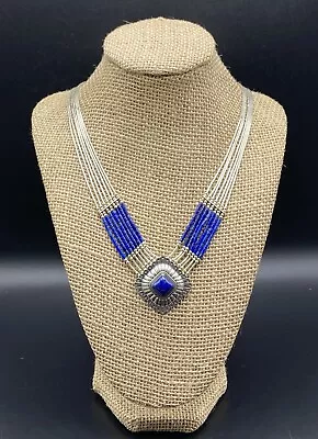 CAROLYN POLLACK QT-Sterling Liquid Silver SW Lapis Bead Multi Strand Necklace • $95