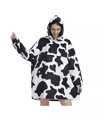 New Hooded Blanket Oversized Oodie Style Hoodie - Cow Print - One Size • £14