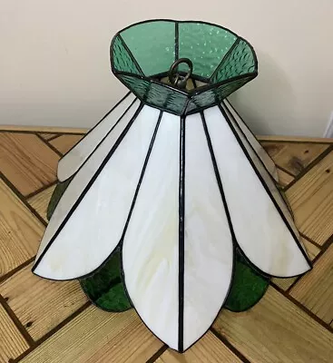 Tiffany Style Slag Green & Cream Glass Ceiling Pendant Light Shade Stained Glass • £59.99