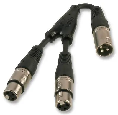 XLR Male To 2 X Female 3 Pin AUDIO SPLITTER ADAPTER STAGE LIGHTING LEAD PULSE • £8.99