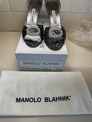 Manolo Blahnik Sedaraby Savage 37.5 7.5 Stiletto Leopard Bag Nib Gray Black • $479.99
