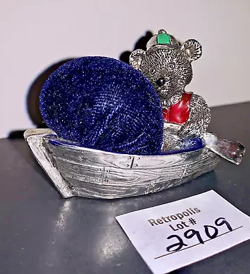 Bear Paddling Boat Blue Silver Pin Cushion Vintage • $17.10