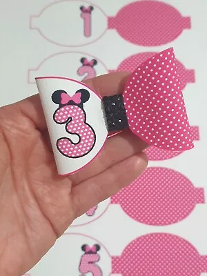 DIY Hairbows Minnie Mouse Birthday 1-5 Printed Canvas Fabric Hairbows 5 Loops  • £3.50