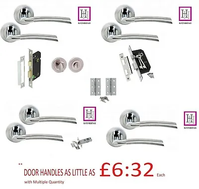 £10.99 • Buy Door Handles On Rose Indiana Lever Style Duo Finished Chrome Satin Nickle Pack