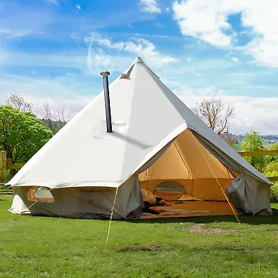TAUS Canvas Bell Tent 5m Waterproof Camping And Glamping Yurt With Stove Jack • $438.53