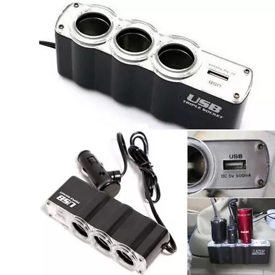 Car Cigarette Lighters Multi Socket Triple Splitter 3Way USB Charger Adapter 12V • $12.82