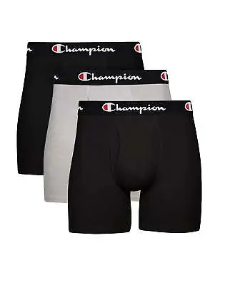 Champion Boxer Briefs 3 Pack Mens Moisture Wicking Black & Oxford Grey Sz S-2XL • $24