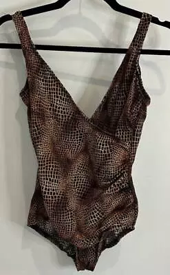 Miraclesuit Brown Black Animal Print Revele One Piece Swimsuit Size 10 • $34.50