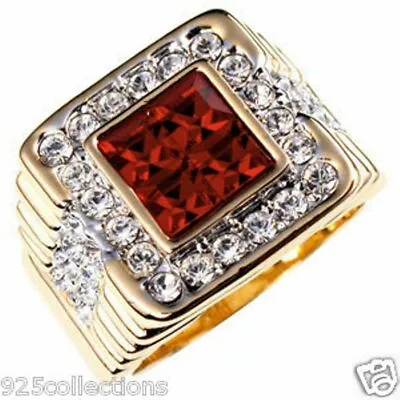 4x4 Mm Cut Red Ruby Color July CZ Birthstone Two Tone Men's Ring Size 12 • $24.99