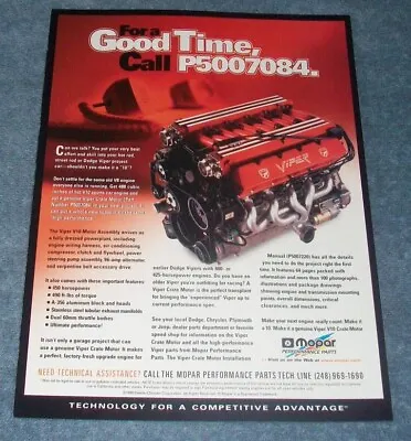 2000 Mopar Performance Parts Viper V10 Crate Engine Vintage Ad  For A Good Time • $10.99