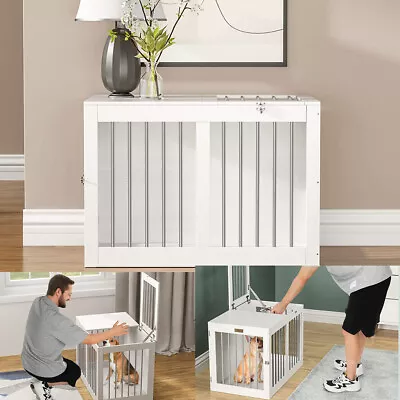 Medium Wooden Furniture Style Dog Crate W/ Double Door Indoor End Table White • $99.99