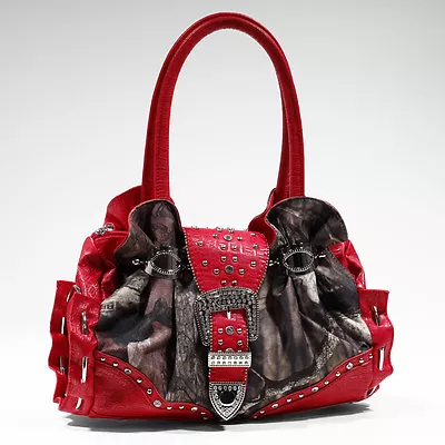 Mossy Oak Licensed Camouflage & Red Rhinestone Buckle Purse  Camo Handbag • $44.95