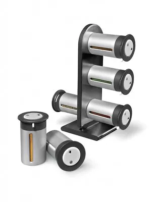 6 Canisters Magnetic Spice Rack Stand Set Accented Shelf & Self-adhesive Labels • £9.70