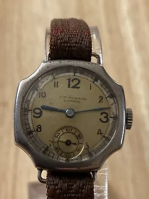 Vintage 1923 J W Benson LondonSilver 15 Jewel Trench Style Watch Working Order • £225