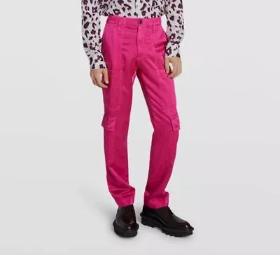 $395 Dries Van Noten Men's Pink Pray Shiny Gabardine Cargo Pants Size 46 • $126.38