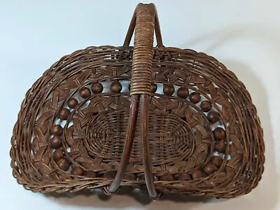 Vintage Wicker Stick & Ball Flower/Foraging Basket Trug Reinforced Bottom • $40