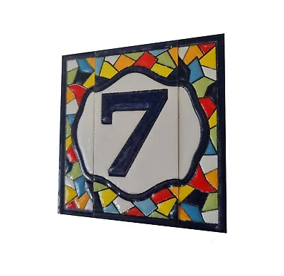 11 X 5.5cm Mosaic Hand-painted Ceramic Number Tiles & Metal Frames • £5.99