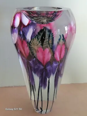 Signed 1999 David Lotton Glass Encased Floral HEAVY 10  Art Glass • $900