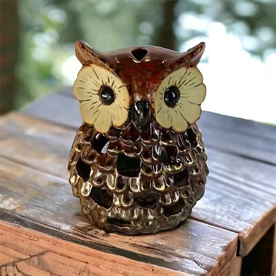 Vintage Retro Luminary Ceramic Owl Candle Holder Lantern • $25