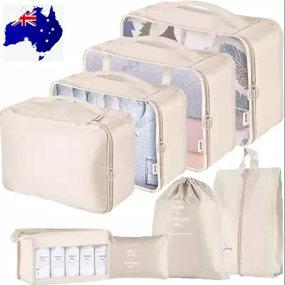 $22.88 • Buy Packing Cubes Travel Pouches Luggage Organiser Clothes Suitcase Storage Bag 8pcs