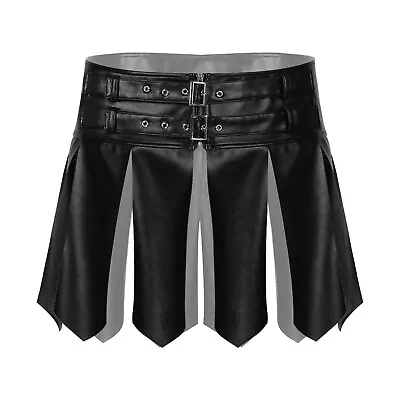 Men Faux Leather Gladiator Kilt Skirt Roman Apron Belt Costume Cosplay Halloween • $15.80